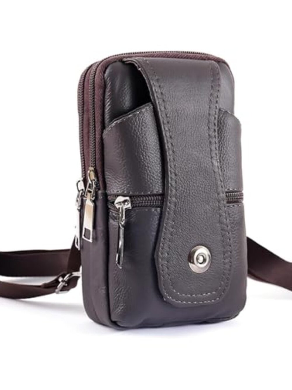 Genuine Leather Anti-Theft Crossbody Bag with Lock for Men - Mini Waist Pack